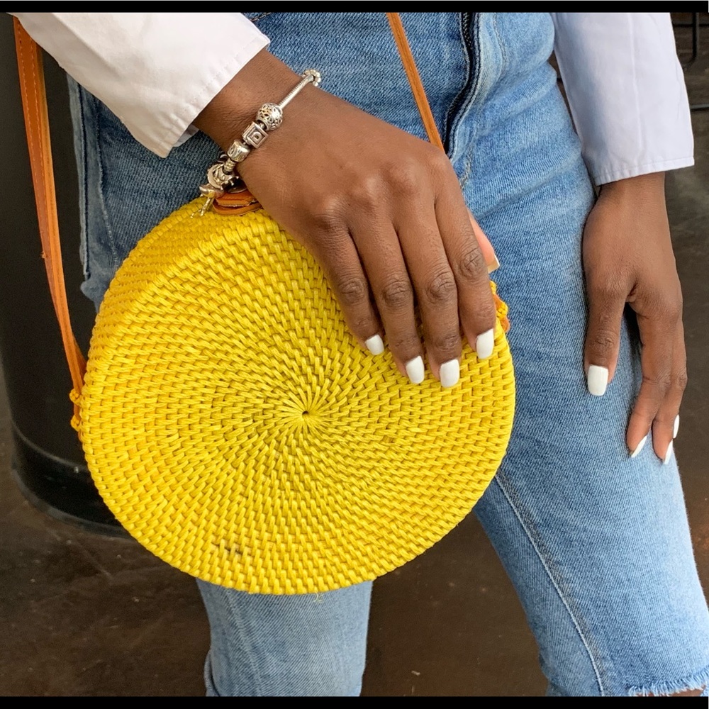 Yellow Rattan Shoulder Bag